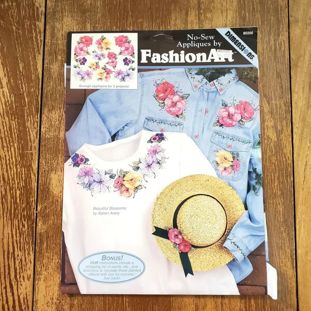 3 Vtg Dimensions FashionArt Iron On Appliques Baby Bears Butterflies Flowers New